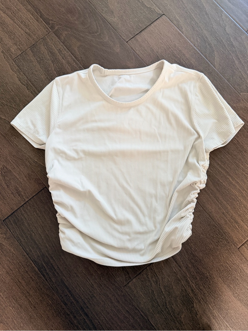 lululemon athletica White Ribbed Short-Sleeve Ruched Side Tee